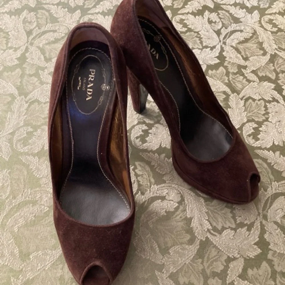 Prada Suede Peep Toe Pumps - Picture 3 of 6